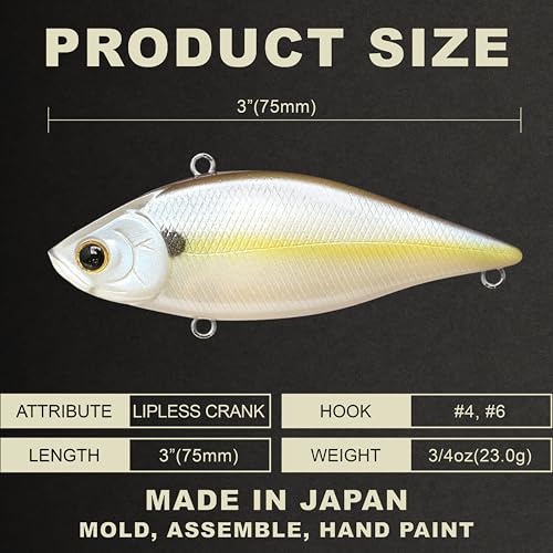 LUCKY CRAFT LV 500 MAX Freshwater Fishing Lures, Sinking Lipless and Long-Casting Crankbait, 3 Inch Vibration Rattle Bait, Perfect Fishing Gear for Tackle Box and Accessories - color: 250 Chartreuse Shad