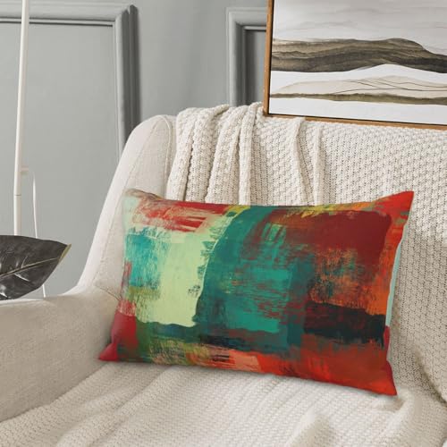 Abstract Teal Throw Pillow Covers Green and Orange Lumbar Pillow Cases 12x20 Inch Set of 2 Messy Rust Painting Outdoor Decorative Pillowcase Cushion Cover for Couch Sofa - color: Green Red, size: 20" x 12" (Pack of 2)
