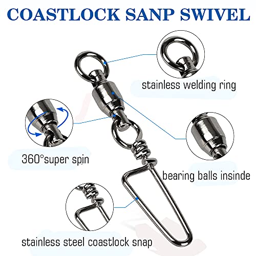 AMYSPORTS Saltwater Connector Fishing Snap Swivel High Strength Snaps Swivel Freshwater Ball Bearing Fishing Swivels Stainless Steel Corrosion Resistant Black Nickel - size: Size 5+5 (121lb) 50 pcs