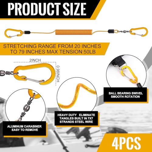 Gejoy 8 Pcs Kayak Paddle Leash Heavy Duty Retractable Coiled Lanyard Pole Tether Straps for Kayaking Boating Canoeing Fishing Pole Rod Board Fishing Accessories