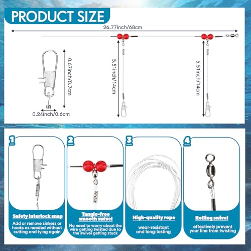 30 Pcs Fishing Leaders Saltwater Tackle Rig with Swivels Snap Stainless Steel Hooks Nylon Lines High Strength Fishing Wire Gear Equipment for Saltwater - size: 26.8 Inch, style: 2 Arm