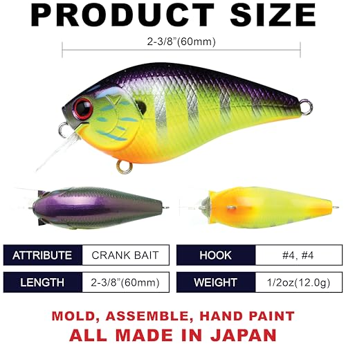 LUCKY CRAFT LC 1.5 Silent Squarebill Crankbait Fishing Lure, 2-3/8", Bass Fishing Lures for Freshwater, Hard Crankbait with Treble Fishing Hooks, Fishing Accessories - color: 303 Gorgeous Purple Chart Gill