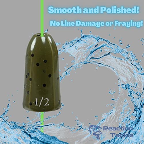 Reaction Tackle Tungsten Worm Weights for Bass Fishing - Bullet Sinkers for Texas Rig and Carolina Rig - Size Stamped Freshwater and Saltwater - color: Green Pumpkin, size: 3/16 oz (8-Pack)