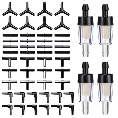 Skrfren 40 Piece Aquarium Airline Tubing Connectors I T L Y, 4pcs Aquarium Air Pump Check Valve Anti Shedding Fish Tank Tube Adapters Splitter Accessories for 3/16 Inch Airline Tubing (Black)