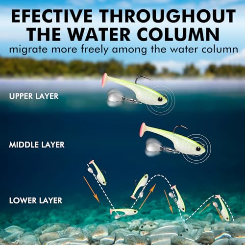 TRUSCEND Duramax Pre-Rigged Fishing Lures with BKK Jig Hooks, Easy Catch 10X Tear-Resistant TPE Soft Swimbaits for Bass Trout Crappie Walleye Redfish Grouper, Fishing Bait for Saltwater and Freshwater - color: C-2"-5/32oz