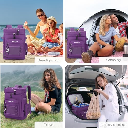 Hulongo Large Waterproof Insulated Cooler Backpack for Men & Women, Leak Proof Cooler Backpack for Camping, Beach, Fishing, Picnic, Travel, Outdoor, 30L, 48Cans - color: Purple