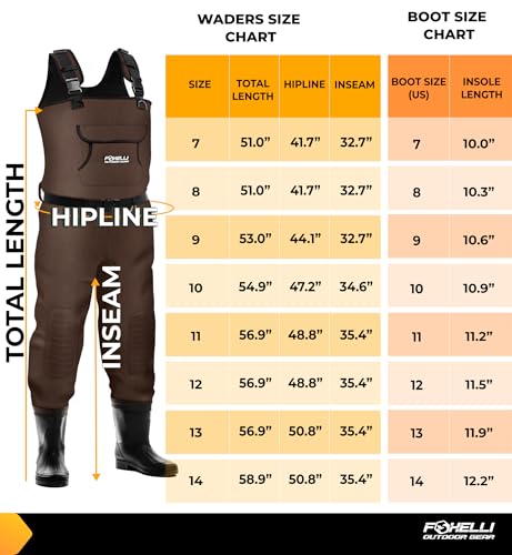 Foxelli Chest Waders, Waterproof 4mm Neoprene Hunting & Fishing Waders for Men & Women with Boots - color: Brown, size: 7