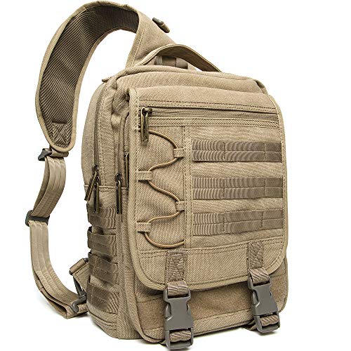NICGID Tactical Military Backpack Large Daypack Molle Army Assault Pack Bug Out Bag Water Resistant Travel Fishing Hiking Trekking Rucksack - color: Khaki-canvas-808, size: 13.3 inch