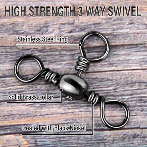 Alwonder 50-Pack 3 Way Swivels Fishing Tackle High Strength Stainless Steel Barrel Swivels 35-175LB Three Way Swivel for Saltwater Freshwater Catfish Rigs Surf Fishing Rigs - size: #4-70LB
