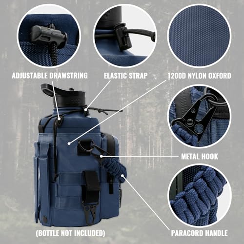 NATURE PIONEOR 32 64 128oz Tactical Water Bottle Pouch, Multi-Function Tactical Water Bottle Bag with Adjustable Shoulder Strap, Half/One Gallon Molle Strap Carrier Holder - color: Deep Blue, size: 64OZ