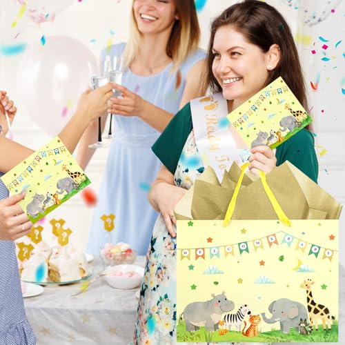 Hooqict Large Baby Boy Girl Gift Bag Baby Shower Wrapping Gift Bag with Handles, Tissue Paper, Greeting Card for Newborn Baby Shower Gender Reveal 1st Birthday Party Favors Supplies - color: Baby
