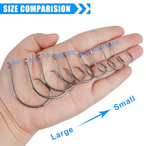 Circle Hooks Saltwater,50/150pcs Fishing Hooks Inline High Carbon Steel Fish Hook Straight Eye Barbed Point Octopus Hook for Catfish Bass Saltwater Freshwater Fishing - size: 7/0_50pcs