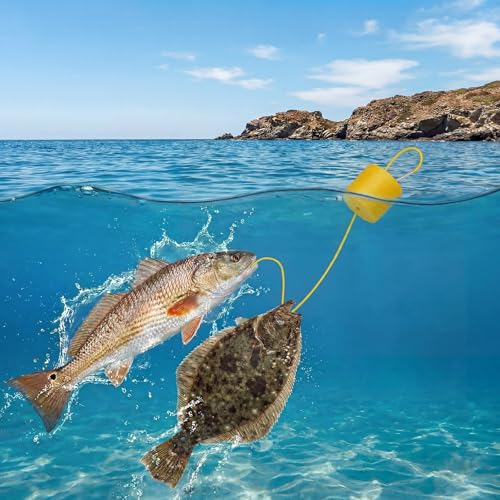 2 Pcs Fishing Stringer Heavy Duty with Float, Fish Stringer System, 15 ft 550lbs Fishing Holder with Metal Needle, Durable Rubber for Caught Fish Freshwater Saltwater Angling - color: Yellow