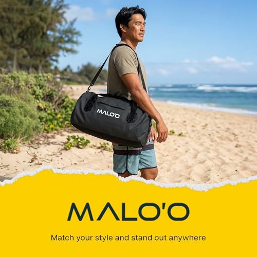 Malo’o Waterproof Dry Duffel, Heavy-Duty Roll Top Waterproof Gear Bag with Shoulder Strap & Molle Loops, Marine Duffel for Kayaking, Boating, Camping, Beach & Travel, Black, 40L