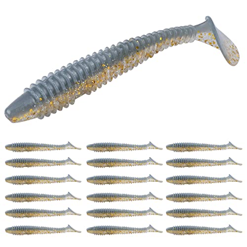 RUNCL Swimbaits Paddle 10/20/30/40PCS, 5/4/3/2 Inchs Paddle Tail, Soft Lure for Trout Crappie Bass, Durable Plastic Bait Swimmer for Saltwater/Freshwater, Fishing Lover's Gift - color: Blue Gold, size: 3in, 30pcs