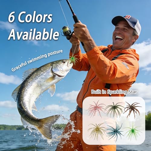 4Pcs Dice Bait, Floating TPR Swimbait with Reflective Stars,Tentacle Creature Lure, Sea Urchin Style Soft Plastic Baits, for Bass Fishing Drop Shot, Wacky Rig/Neko Rig and Finesse, Slow Sinking - color: Sea Blue(S), size: 6cm/2.34inch