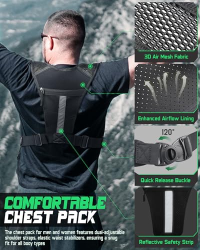RXW Chest Bag for Men Women, Running Chest Pack Sport Chest Rigs Tactical Chest Pack Days Hikes Hiking Vest Carry - color: Black