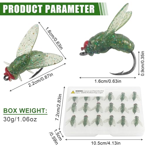 Bionic Fly Fishing Bait, Flies Fishing Lures Kit Trout Jigs Swimbaits Dry Flies Fly Fishing Lures Fish Attractant Fly Fishing Hook for Saltwater Freshwater Bass Panfish 15mm - color: Green-18pcs