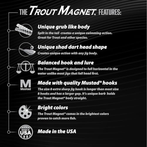 Trout Magnet 82-Piece Neon Fishing Gear Kit, Includes 70 Grub Bodies Trout Bait and 12 Size 8 Hooks