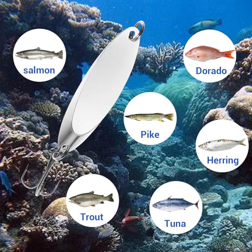 Fishing Lures Spoons, Trout Lures 5pcs/30pcs Hard Metal Spinner Bass Baits 5 Sizes Casting Spoon Hooks for Salmon Bass in 1/5oz 1/4oz 3/8oz 1/2oz 3/4oz - color: 5PCS-7g/10g/14g/18g/21g