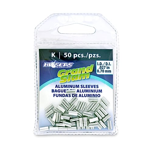 HI-SEAS Grand Slam Aluminum Fishing Line Crimp Sleeves - Retail Pack, Durable and Strong Crimps for Monofilament 40lb Test up to 600lb Test for Saltwater Fishing Leaders - style: 50 Pc/0.7 Mm Inside Diameter