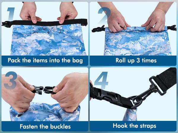 VILLEY Dry Bag Waterproof 5L Roll Top Storage Backpack, Keeps Gear Dry Lightweight Backpack for Kayaking Boating Camping Swimming and Beach Accessories Blue Camo - color: Blue Camo, size: 5L