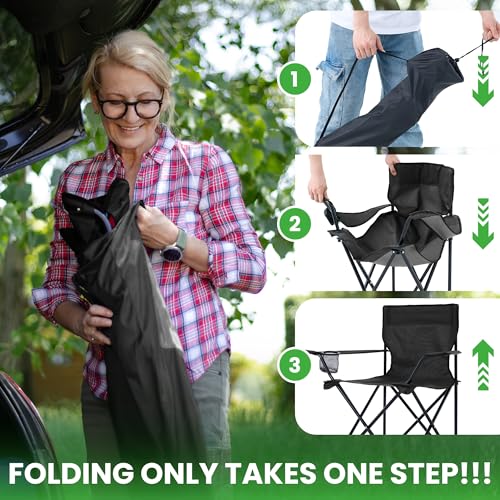 2 Pack Lightweight Folding Camping Chairs, Outdoor Lawn Beach Chair with Cup Holder & Carry Bag for Travel, Fishing, Picnic, Backyard, Hiking (Black, Medium) - color: Black, size: Medium