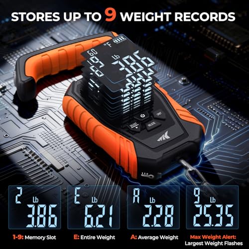 KastKing Weighmaster Mechanical-Digital Fishing Scale with Lip Gripper, 120 lb Capacity, 2.5" Backlit Display, High-Precision Sensor, 9 Weight Memory, Temperature Detection, IPX6 Waterproof - style: D: Orange Combo