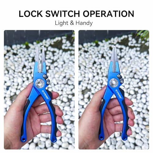 Fishing Pliers for Saltwater & Freshwater, with line Cutter, 6 or 7.5 inch, Hook Remover Pliers, SUS420 Jaws with Titanium Coating, Tungsten Carbide Cutter (Blue, 7.5 inch) - color: Blue, size: 7.5 inch