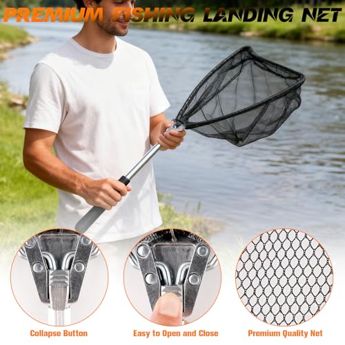 Hikary 10 Pcs Fishing Tool Kit,Folding Fishing Net Set with Storang Bag,Pliers with Lanyard and Protective Sheaths,Hook Remover,Fish Gripper,Fish Scale,Scissors for Fisherman Travel Gifts - color: Orange