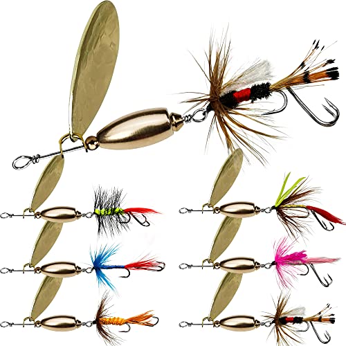 Trout Lures Fishing Spinnerbaits, Rooster Bait Tail Hard Metal Brass Spinner Baits Trout Fishing Lures for Bass Salmon Pike Freshwater Saltwater - color: A4-W70-6pcs-3/8oz