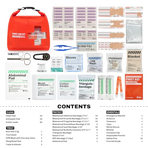 RHINO RESCUE Waterproof Boat First Aid Kit, Lightweight Boat Accessories Dry Bag, Emergency Marine Survival Supplies for Outdoor Kayak, Fishing, Floating, Swimming, Beach & Camping (Red) - color: Red