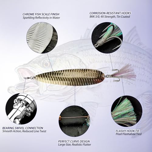 Magnum Flutter Spoon Deep Sea Jigging Fishing Lures, 7.5-9 Inch Large Hard Metal Sinking Trolling Casting Striper Fishing Spoon Baits for Striped Bass, Salmon, Walleye, Saltwater, Freshwater - color: B3 - 7.5" Classic - Rose Gold