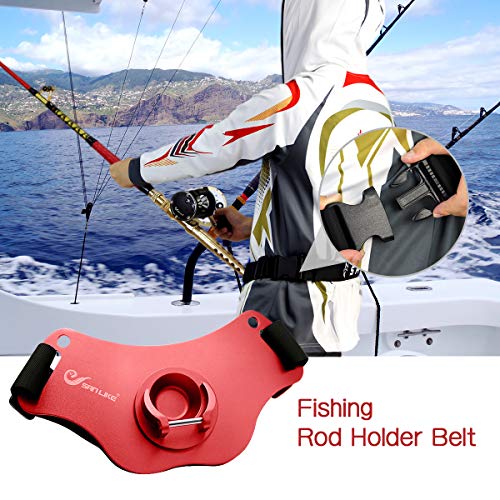 SANLIKE Fishing Belt Fight Belt Adjustable Aluminum Waist Fighting Belt Rod Holder Stand-up Fishing Belt - color: Red