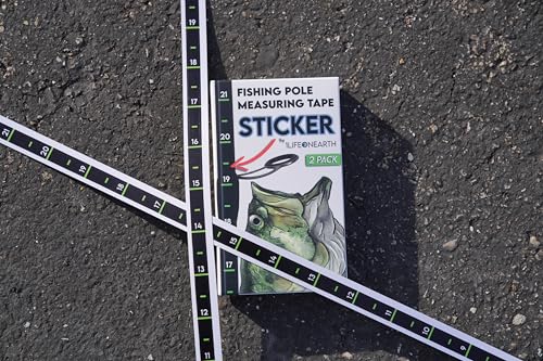 Fishing Pole Measuring Tape Sticker, 24 Inch Ruler Decal to attach to Fishing Rod (2 Pack), Black, UV-RESISTANT, Sticks to Boat, Truck, Rod, Kayak-Paddle, High Visibility Numbers, WATERPROOF