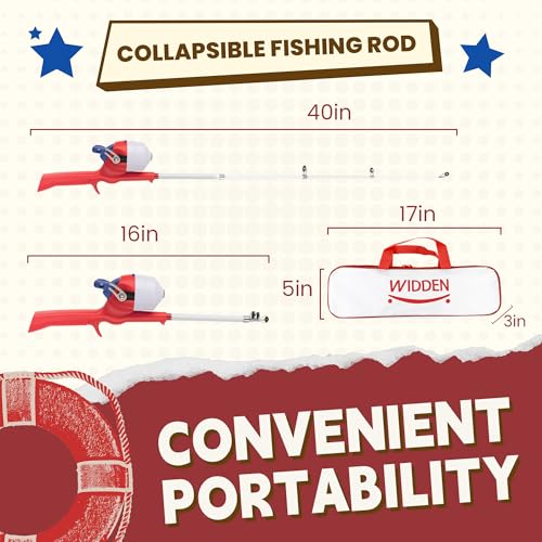 Kids Fishing Pole, Telescopic Fishing Rod, Toddler Collapsible Fishing Rod and Reel Combo with Tackle Box, Fishing Line, Bobber, and Soft Lures for Boy, Girl, Youth, Beginner, Over 4 Years Old - color: red