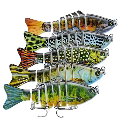 Keenjorika Fishing Lures Multi Jointed Fish Fishing Kits, Slow-Sinking Lifelike Segmented Swimbait Crankbaits, Realistic Swimming Action for Bass, Trout, Pike & Walleye, Freshwater and Saltwater - color: 5 Pack-Style 1