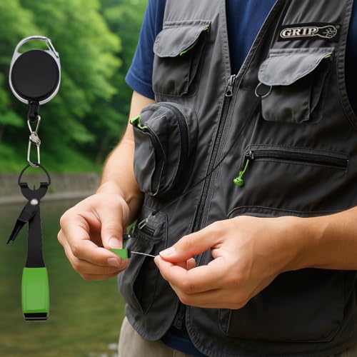 Grip 3 pc Deluxe Fly Fishing Tool Set - Multi-Purpose Fishing Pliers, Mono Line Clippers with Retractable Carabiner, Fish Lip Grippers