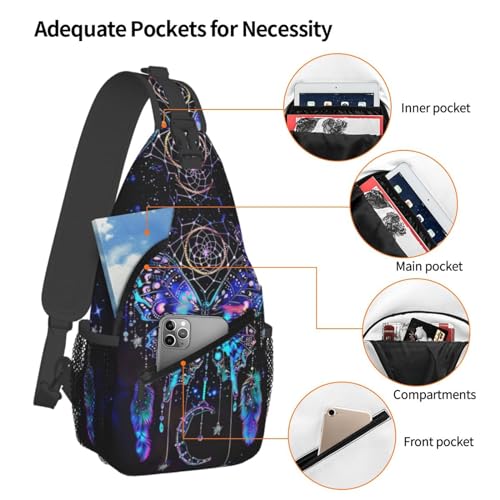 Dream Catcher With Butterfly Sling Backpack Chest Bag Crossbody Shoulder Bag Gym Cycling Travel Hiking Daypack For Men Women - color: Dream Catcher With Butterfly