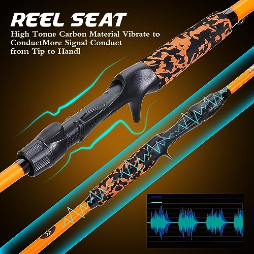 Sougayilang Baitcaster Combo, IM7 Graphite 2Pc Blank Rods,M/MH Power,EVA Handle & Stainless Steel Guides，7.1:1 Gear Ratio, 18LB Drag for Bass, Walleye, Pike - color: orange-right, size: 7'00''-Medium Heavy