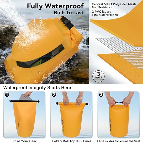 MARCHWAY Floating Waterproof Dry Bag Backpack 5L/10L/20L/30L/40L, Roll Top Sack Keeps Gear Dry for Kayaking, Rafting, Boating, Swimming, Camping, Hiking, Beach, Fishing - color: Deep Yellow, size: 5L