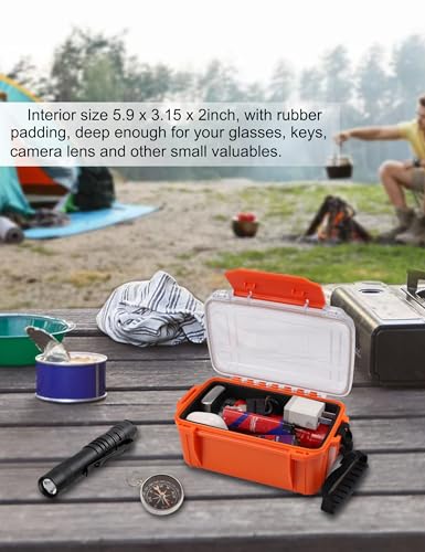 Hlotmeky Small Waterproof Box Dry Box - Floating Waterproof Containers with Padding & Clear Top, Protective Case Small Watertight Storage Box for Kayak Boat Orange Micro Case