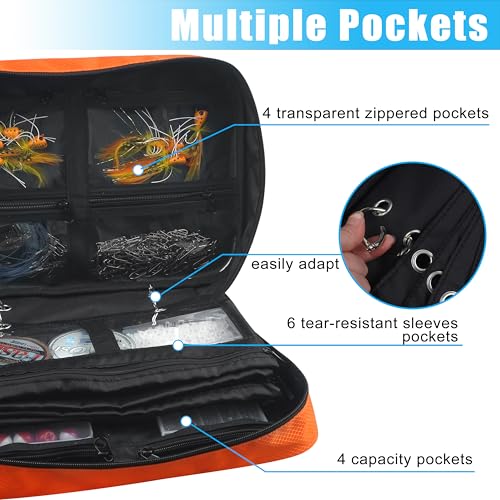 AGOOL Bait Binder Fishing Tackle Bag Waterproof Soft Plastic Bait Storage Lure Bag Portable Multi-Pocket Fishing Gear Organizer for Baits、Hooks、Sinkers & Terminal Tackle Accessories (Green-orange) - color: Green-orange