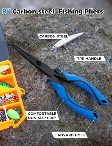 Fishing Tools Kit,Fishing Hook Remover Pliers | Fish Lip Gripper, Muti-Function Fishing Gear with Lanyard, Saltwater Resistant Fishing Accessories - color: 9"Fishing Pliers Blue