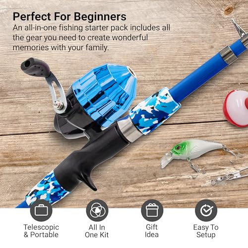 Lanaak Kids Fishing Pole, Kids Portable Telescopic Fishing Rod Set, Tackle Box and Fishing Net Combo Kit, Kids Fishing Gear for Boys and Girls Age 5-10 and Youth - color: Blue, size: 1.5m or 4.9 FT