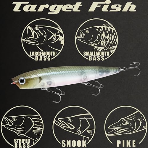 LUCKY CRAFT Gunfish 95 3 Hook Freshwater Fishing Lures and Bait for Bass Fish, Topwater Fish Line, Surface Bait with Treble Hooks, Fishing Gear for Tackle Box - color: 238 Ghost Minnow