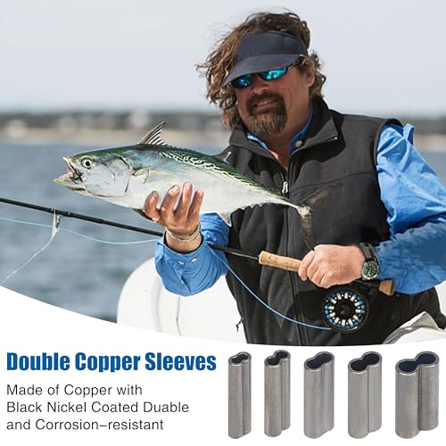 100PCS Double Copper Barrel Crimp Sleeves,Barrel Copper Sleeves Wire Rope Fishing Crimp Sleeves Fishing Line Tube Connector Mono Leader Crimps - size: Inside Dia 1.4mm - 100pcs