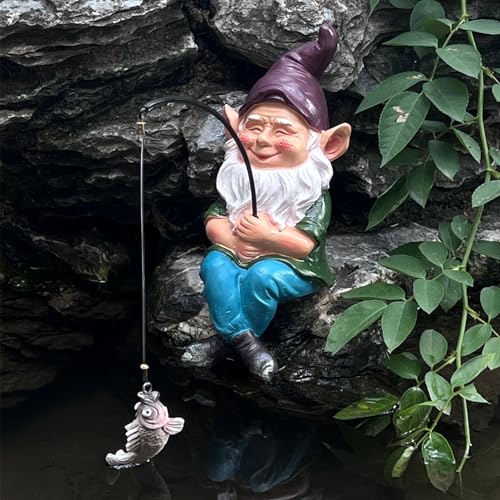 Garden Gnomes Outdoor Statue, Gnome Decorations for Yard 9.7'' Fishing Gnome Statue Outdoor Garden Decor, Fishing Guy for Waterfalls or Koi Pond Decor, Gifts for Women, Mom or Birthdays - color: Fishing Gnome