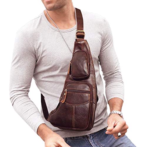 Vintage Leather Sling Bag Backpack for Men Crossbody Shoulder Chest DayPack Backpacks - color: #00brown