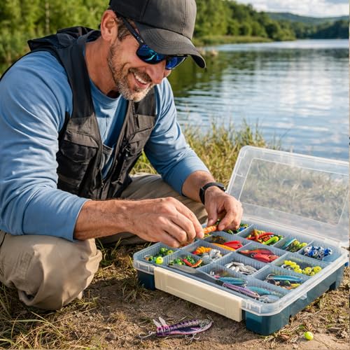 2 Pack Aventik Super Large 3700Fishing Tackle Box – Portable DIY Insert Dividers, Sturdy Transparent PP Case for Lure & Gear Storage (13.98” x 8.86” x 1.89”) - color: Blue